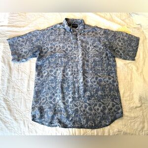 VINTAGE 1990s Colore Italian Men’s 100% Silk Short Sleeve Button Up Shirt XL